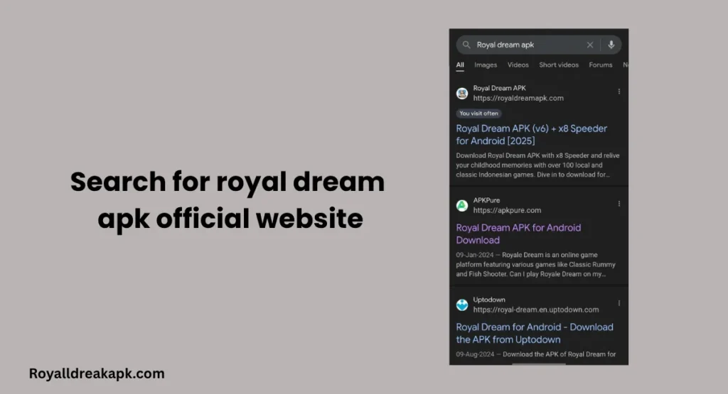 visit official royall dream apk website